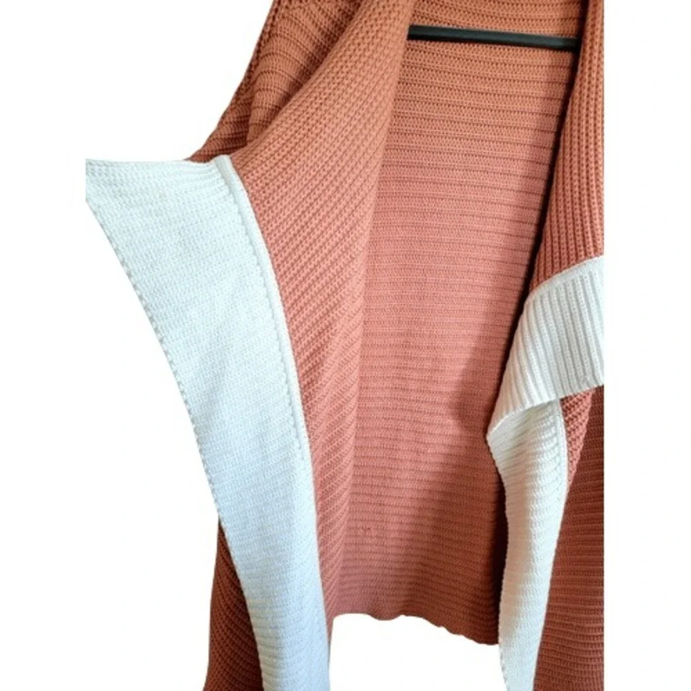 St John L Peach Pink Silk Blend Ribbed Knit Open Front‎ Cardigan Vest Large